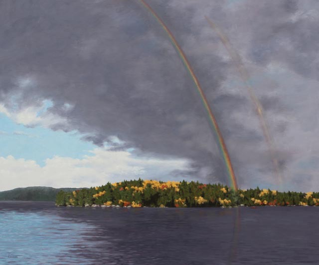 Double Rainbow over Joe Lake 40 x 48 Oil on Panel