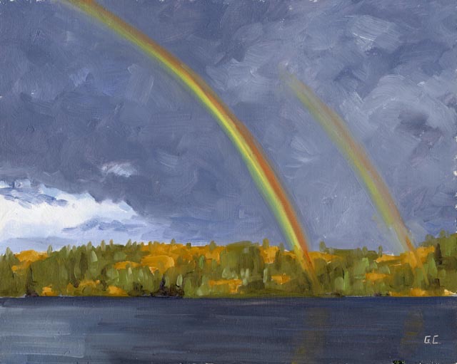 Double Rainbow Over Joe Lake Oil on Wood Panel