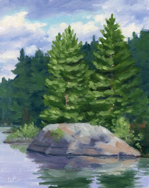 Two Pine and a Rock Oil on Board