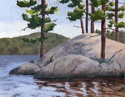 Pine and Rock Big Trout Lake Oil on Panel